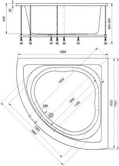 Акриловая ванна Акватек Юпитер UPT150-0000026 150x150