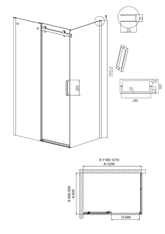 Душевое ограждение Grossman Classic 120.K33.04.1290.42.00 120x90