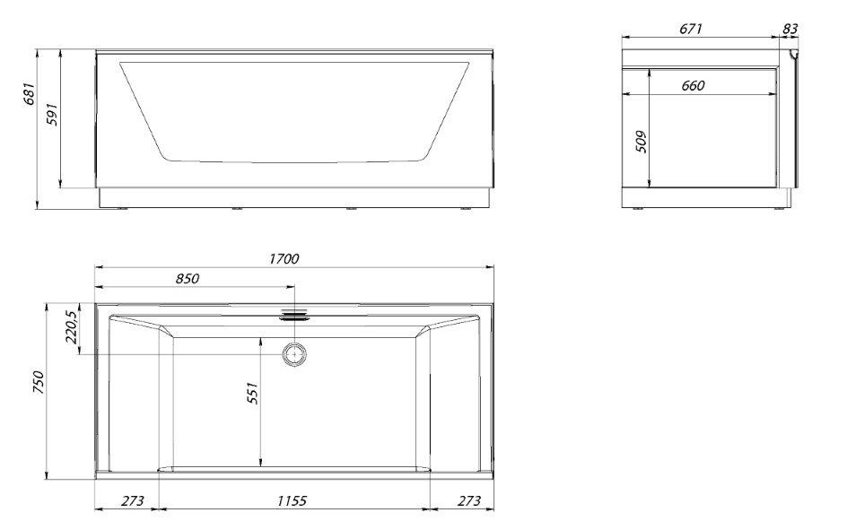 Акриловая ванна 1MarKa Neo 170x75 1 стекло серое