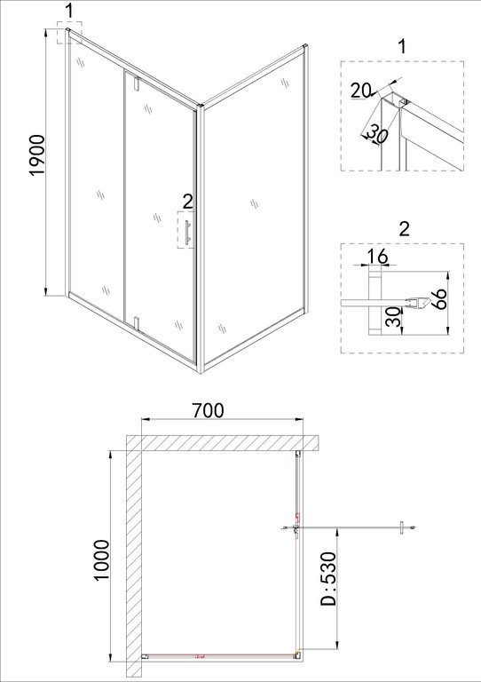 Душевое ограждение Niagara NG-43-10AG-A70G 100x70