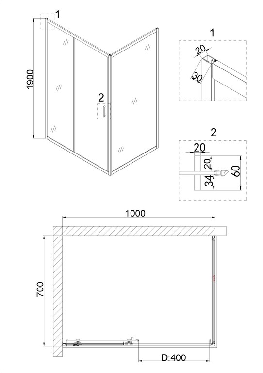 Душевое ограждение Niagara NG-42-10AG-A70G 100x70