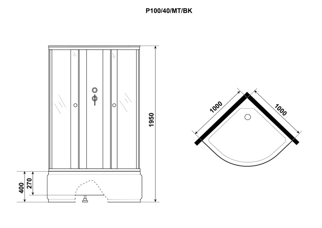 Душевая кабина Niagara P100/40/MT/BK 100x100
