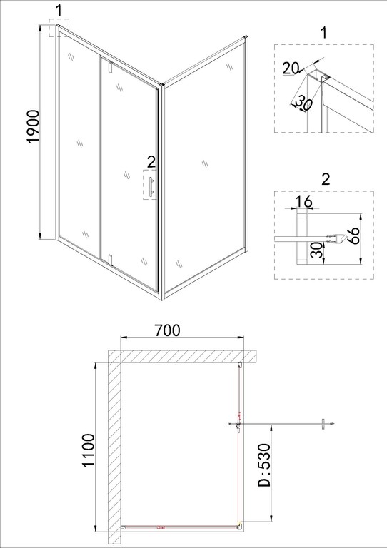 Душевое ограждение Niagara NG-43-11AG-A70G 110x70