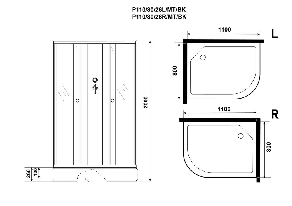 Душевая кабина Niagara P110/80/26L/MT/BK 110x80