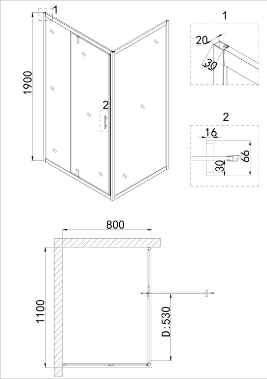 Душевое ограждение Niagara NG-43-11AG-A80G 110x80