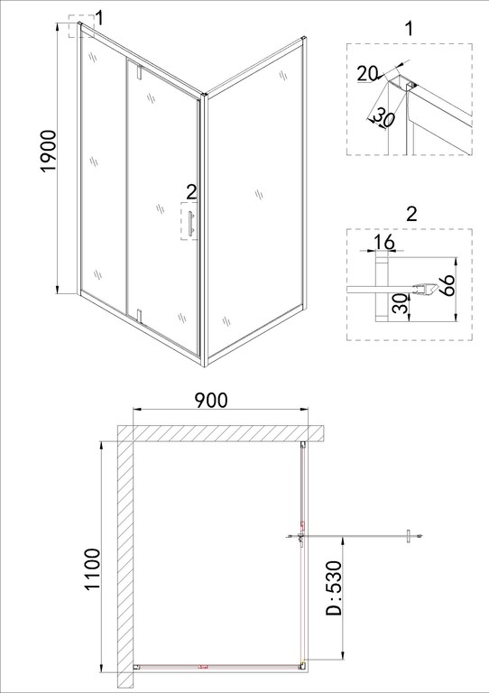 Душевое ограждение Niagara NG-43-11AG-A90G 110x90