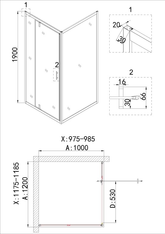 Душевое ограждение Niagara NG-43-12AG-A100G 120x100