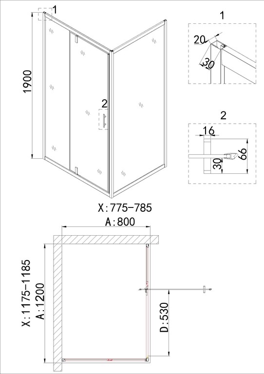 Душевое ограждение Niagara NG-43-12AG-A80G 120x80