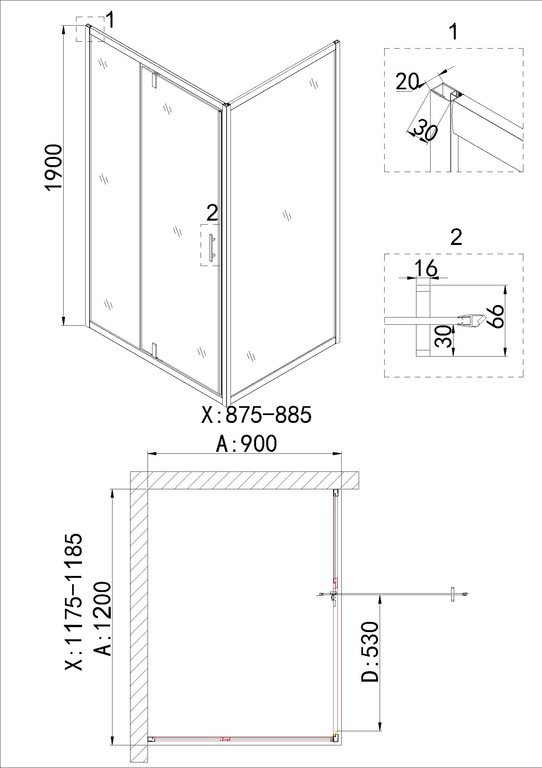 Душевое ограждение Niagara NG-43-12AG-A90G 120x90