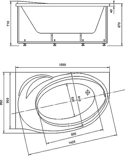 Акриловая ванна Акватек Бетта 150x95 L