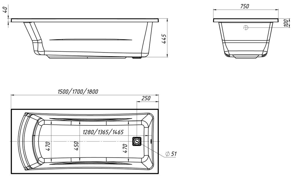 Акриловая ванна 1MarKa Prime 180x75