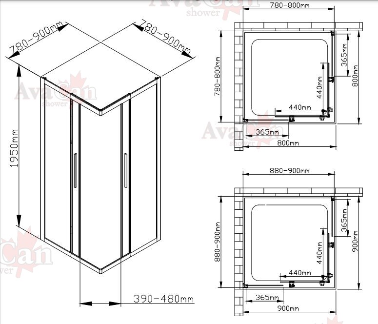 Душевое ограждение AvaCan KB 80-90 MT 90x90