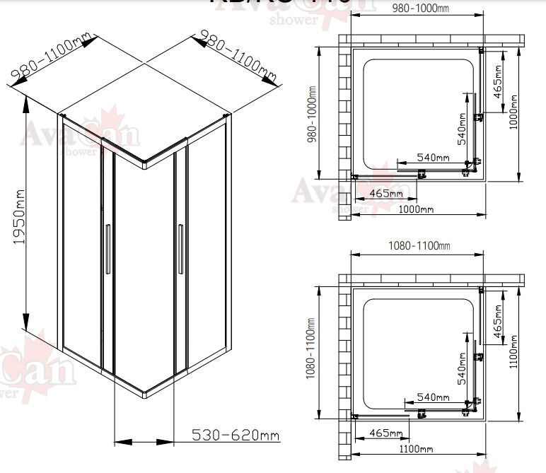 Душевое ограждение AvaCan KB 100-110 100-110x100-110