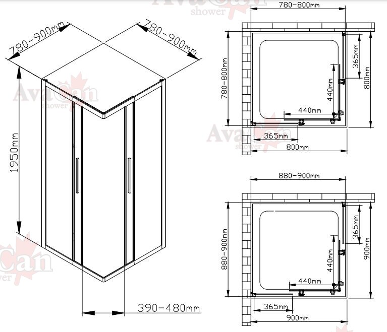 Душевое ограждение AvaCan KС 80-90 80-90x80-90