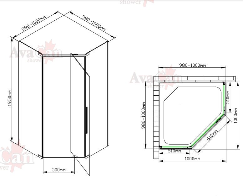 Душевое ограждение AvaCan PB 100 MT 100x100