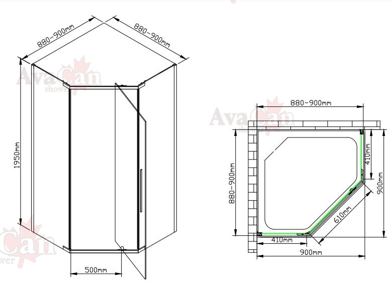 Душевое ограждение AvaCan PC 90 90x90