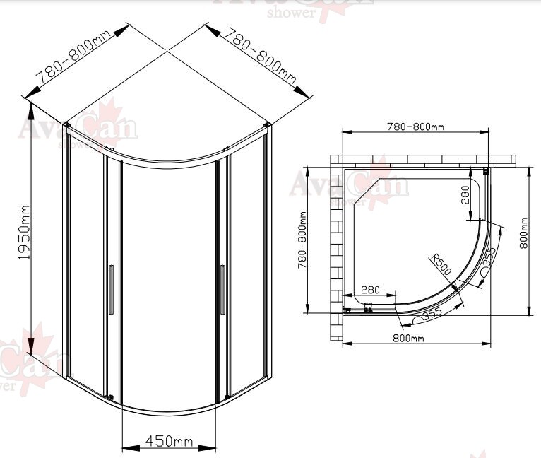 Душевое ограждение AvaCan HB 80 MT 80x80