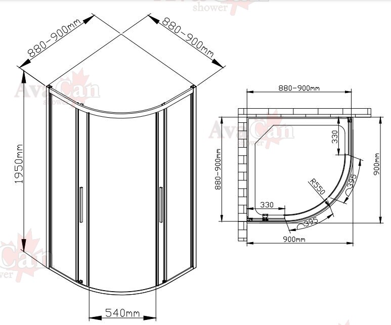 Душевое ограждение AvaCan HB 90 MT 90x90