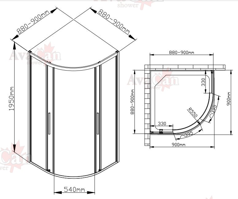 Душевое ограждение AvaCan HC 90 90x90