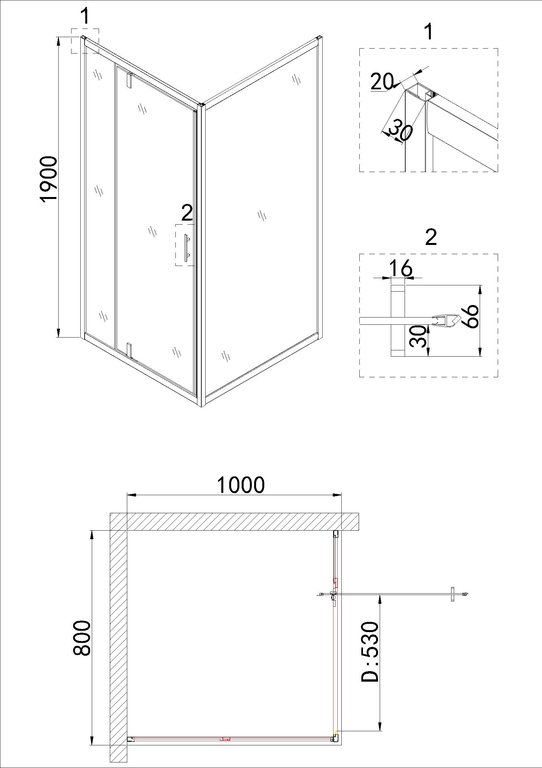 Душевое ограждение Niagara NG-83-8AB-A100B 80x100