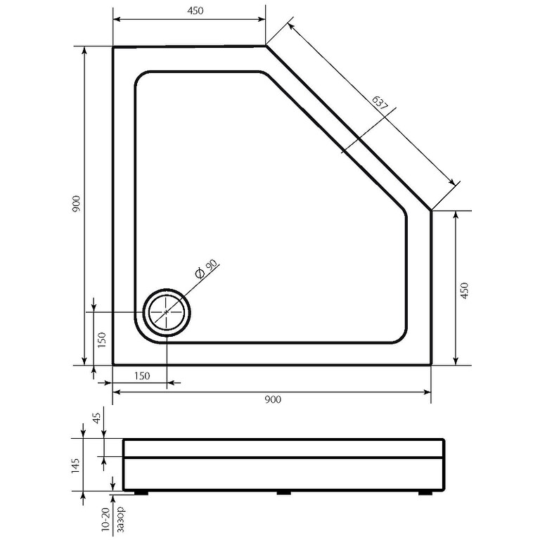 Душевой поддон Good Door Пента 90x90 белый ПН00062