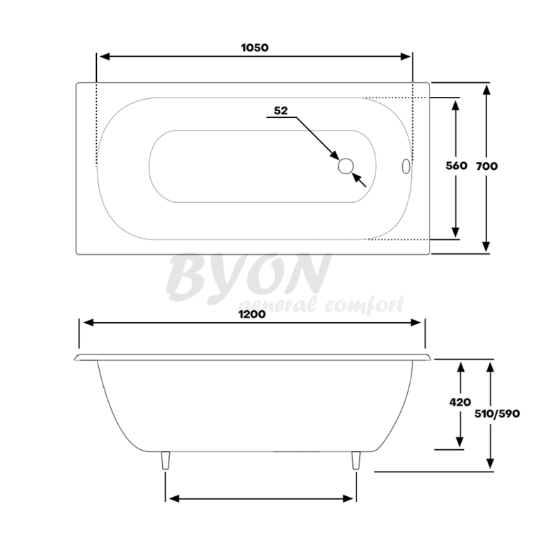 Чугунная ванна Byon B13 120x70x42