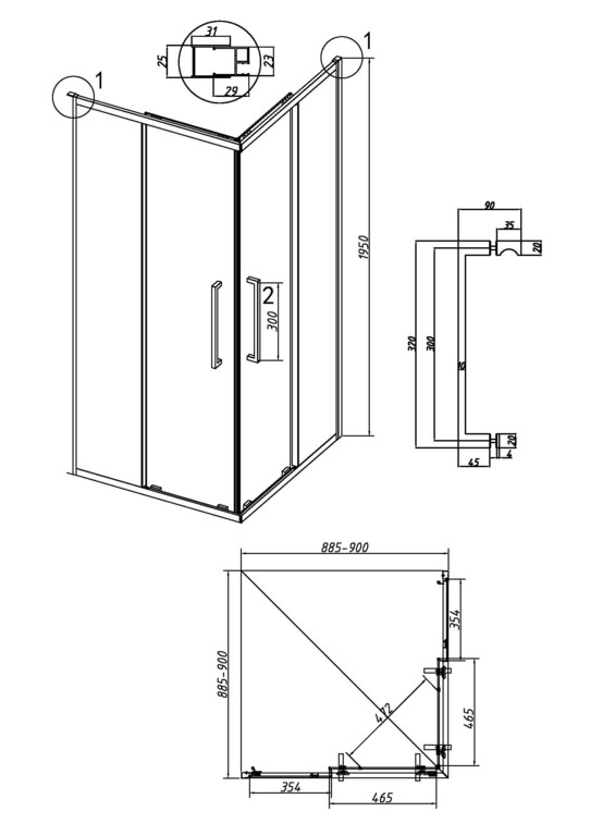 Душевое ограждение Grossman Cosmo 300.K33.02.9090.21.02 90x90