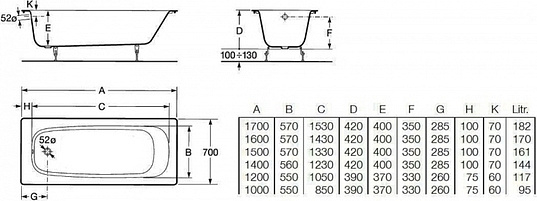 Чугунная ванна Roca Continental 21290200R 160x70