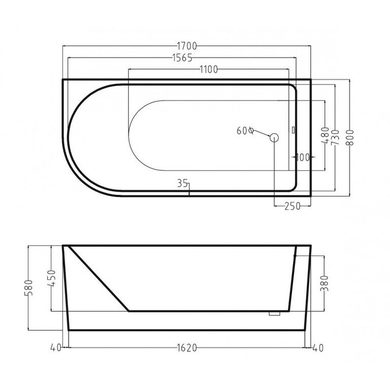 Акриловая ванна Esbano Afina L 170x80