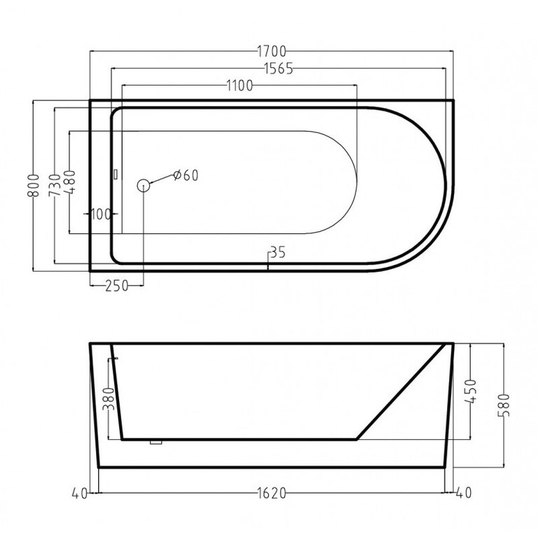 Акриловая ванна Esbano Afina R 170x80