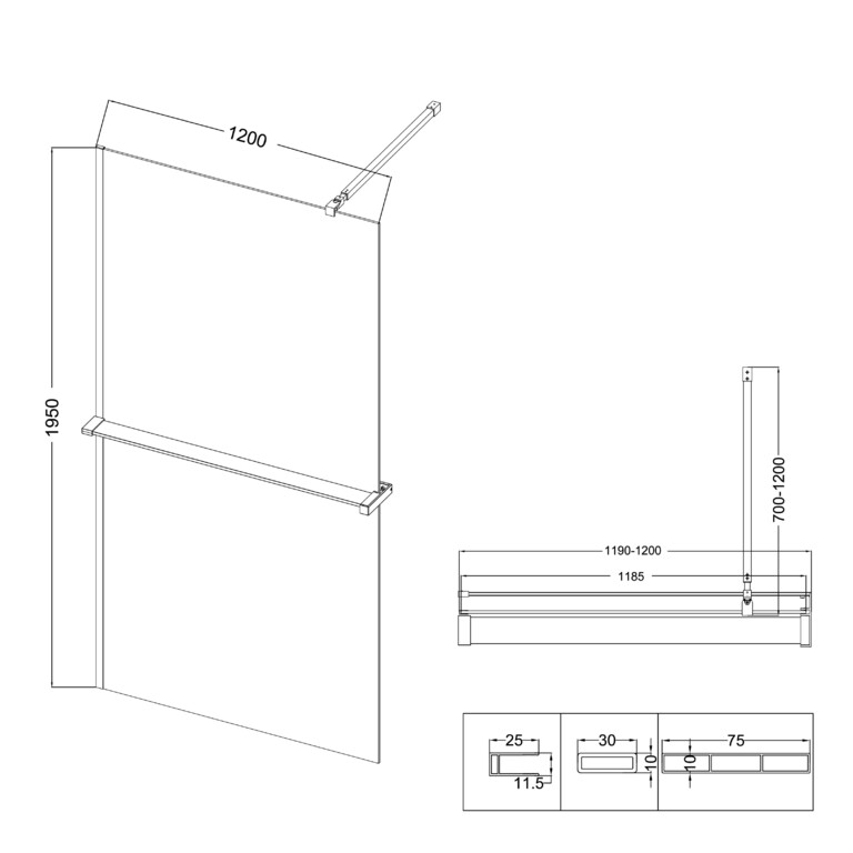 Душевая перегородка Niagara NG-670-12ВLACK 120x195