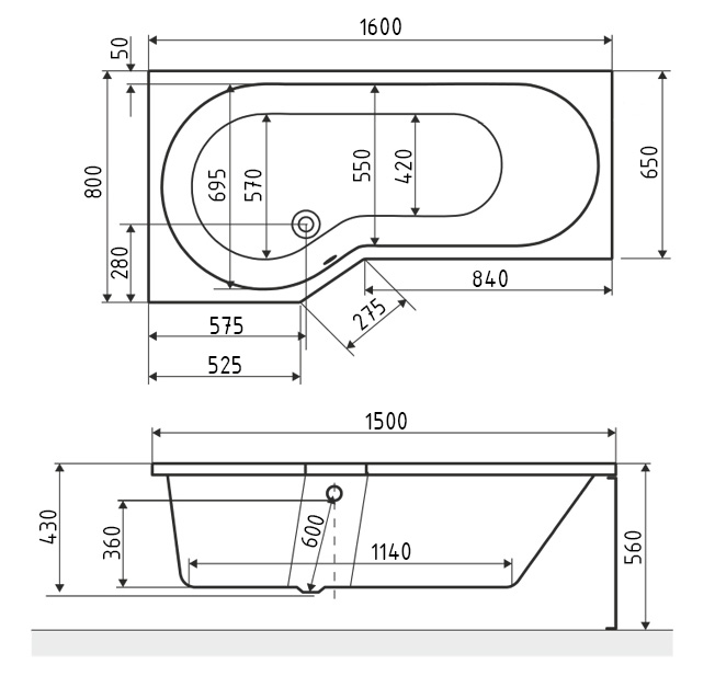 Акриловая ванна Excellent Be Spot 160x80 L