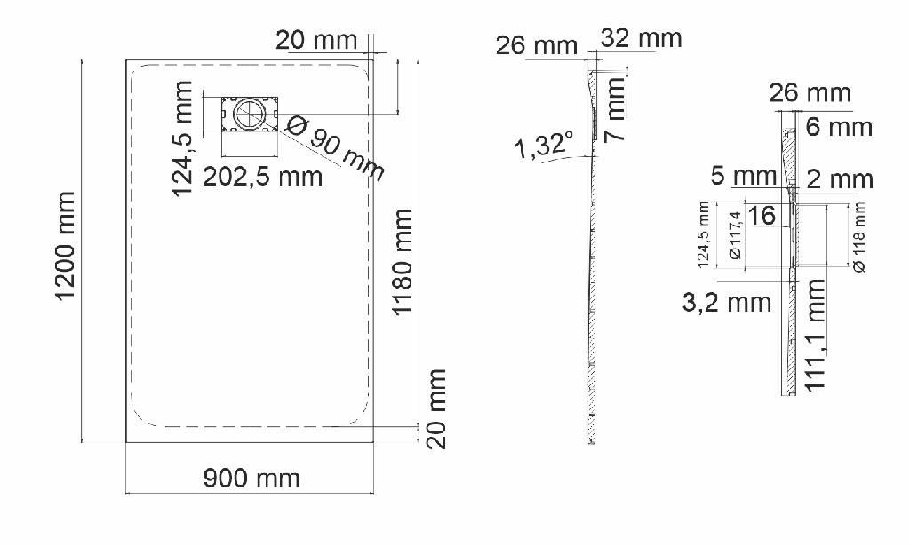 Душевой поддон WasserKRAFT Main 41T07 120x90