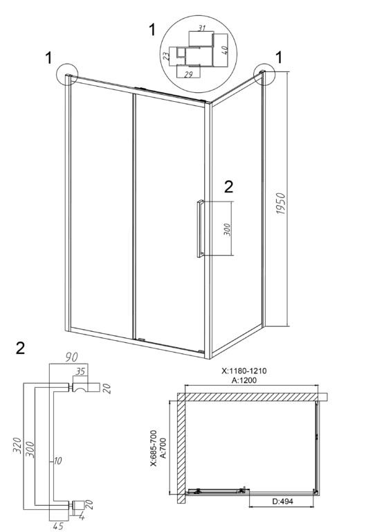 Душевое ограждение Grossman Cosmo 120.K33.02.1270.10.00 120x70