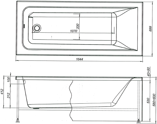 Акриловая ванна Aquanet Bright 165x70