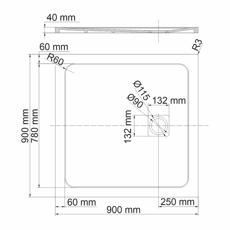 Душевой поддон WasserKRAFT Rhin 44T03 90x90