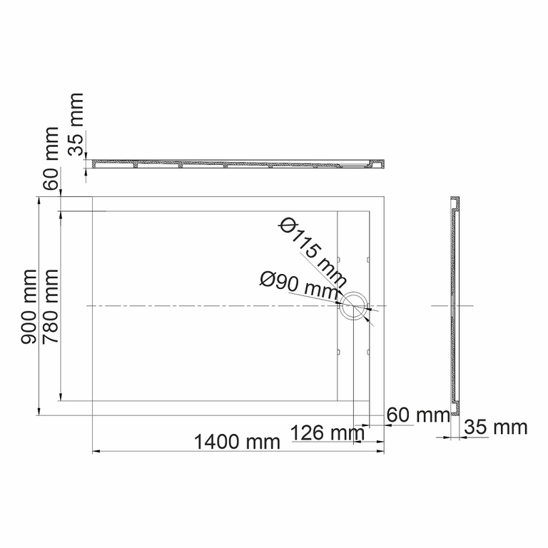 Душевой поддон WasserKRAFT Rhin 44T36 140x90