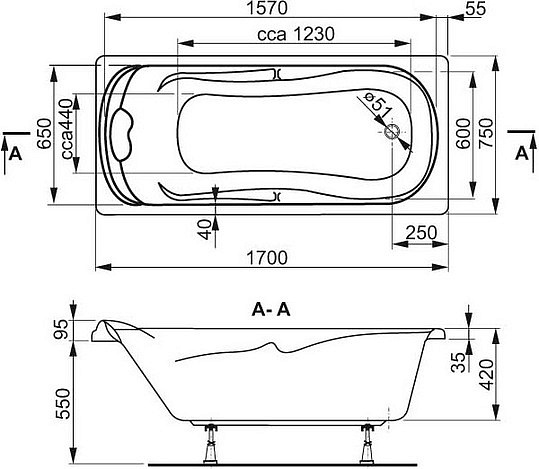 Акриловая ванна Vagnerplast Charitka 170x75