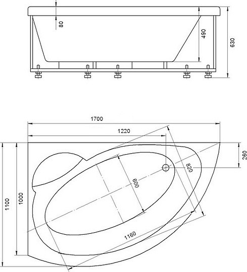 Акриловая ванна Акватек Аякс 2 AYK170-0000085 170x110 L