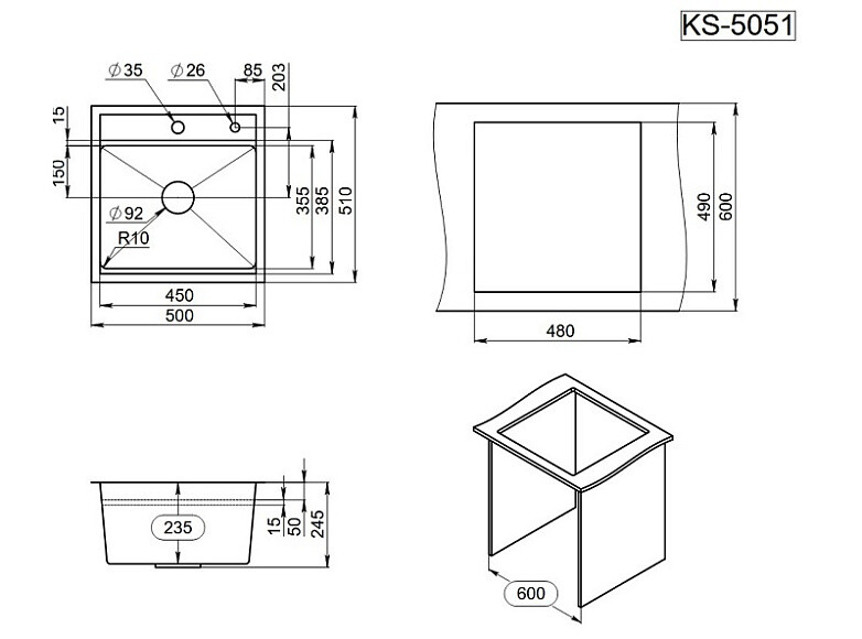 Мойка для кухни Granula Kitchen Space 5051 ЧЕРНЫЙ МАТОВЫЙ