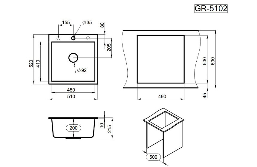 Мойка для кухни Granula 5102 БАЗАЛЬТ