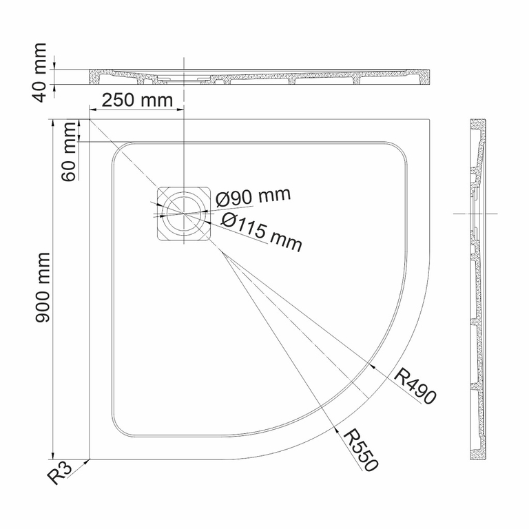 Душевой поддон WasserKRAFT Dinkel 58T01 90x90