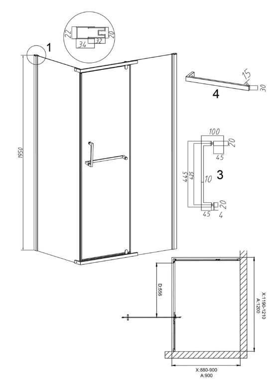 Душевое ограждение Grossman Pragma 120.K33.03.1290.21.02 120x90