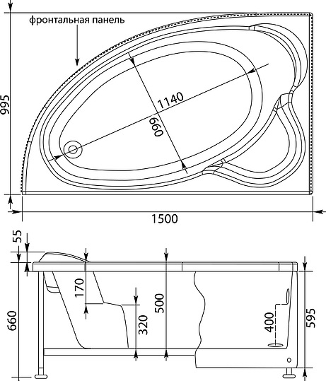 Акриловая ванна Aquanet Mayorca 150x100 L