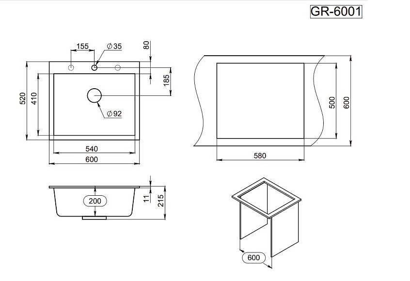 Мойка для кухни Granula 6001 БАЗАЛЬТ