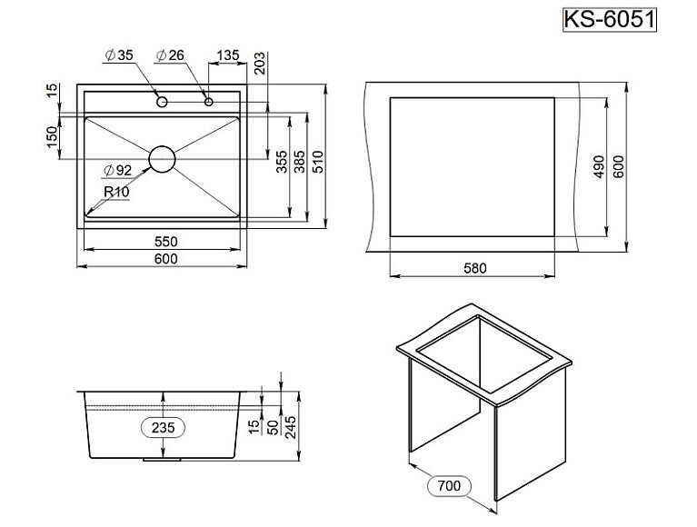 Мойка для кухни Granula Kitchen Space 6051 ГРАФИТ МАТОВЫЙ