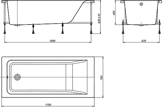 Акриловая ванна Roca Easy 170x75