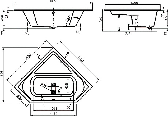 Акриловая ванна Vagnerplast Cavallo corner 140x140