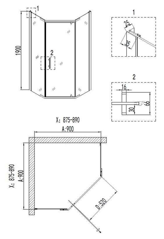 Душевое ограждение Niagara NG-6405-08 GOLD 90x90