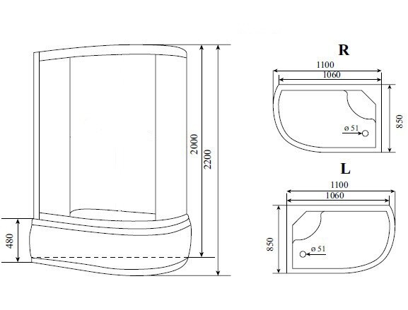 Душевая кабина Timo T-6610 Silver Fabric R 110x85